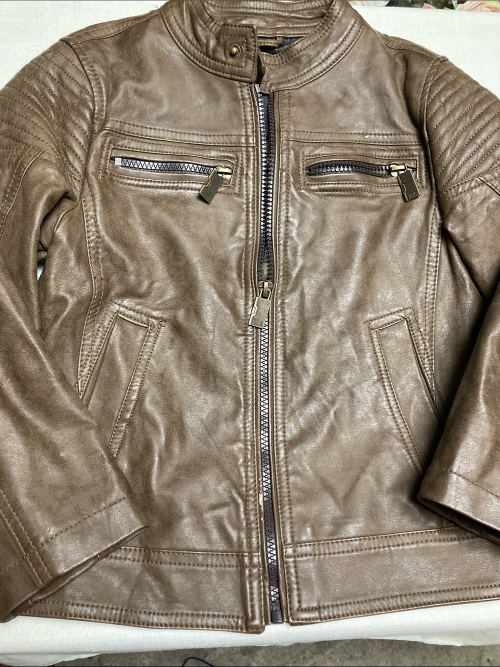 Urban Republic Brown Faux Leather Moto Jacket for Kids